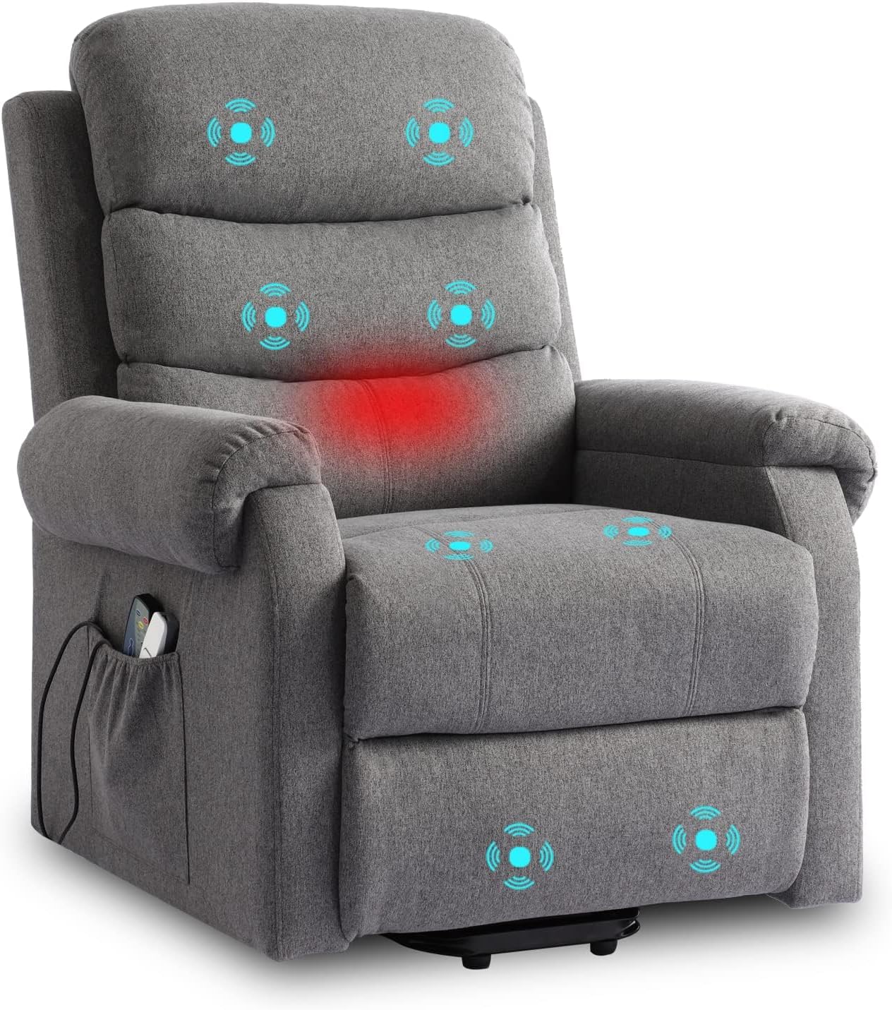 Power Lift Recliner Chair for Elderly, Electric Recliners Massage Chair with Heat for Adult, Velvet Fabric Massage Recliner Sofa Chair with Side Pockets, USB Ports, Grey