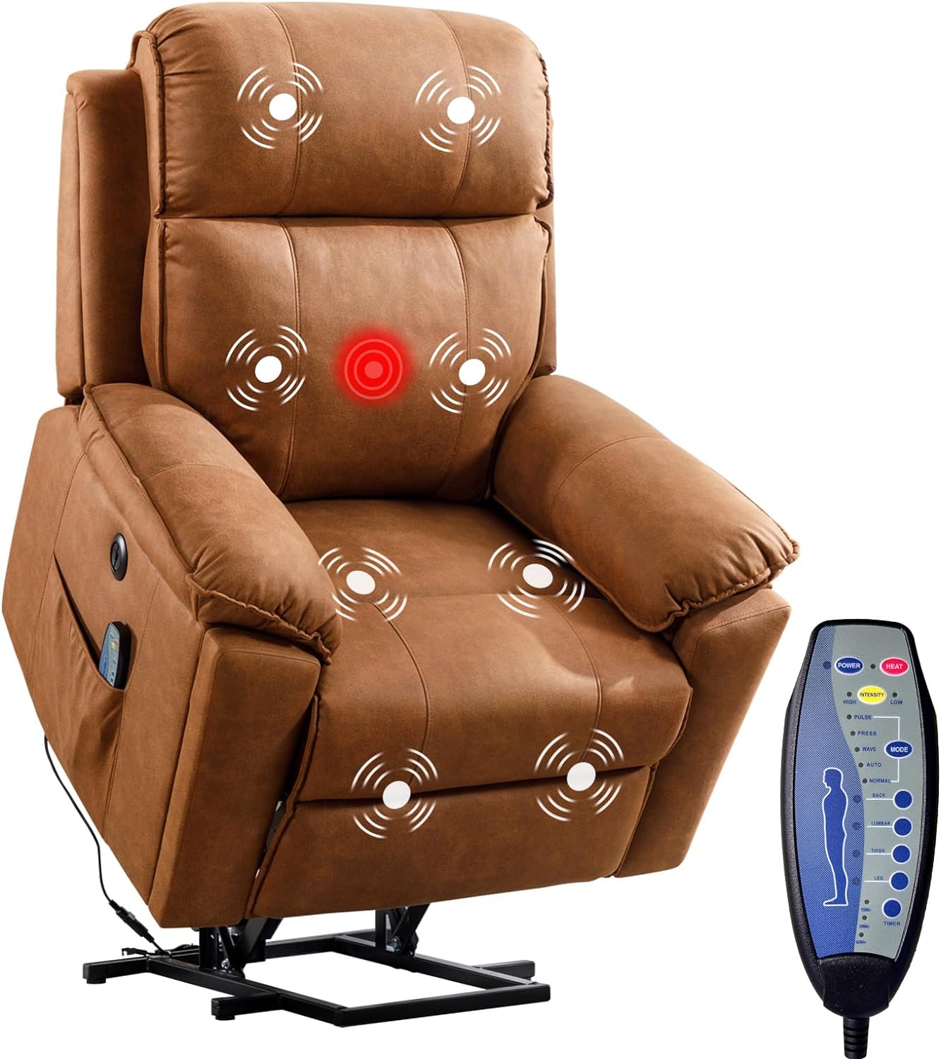 Large Power Lift Chair with Massage and Heat for Elderly Recliner, Brown