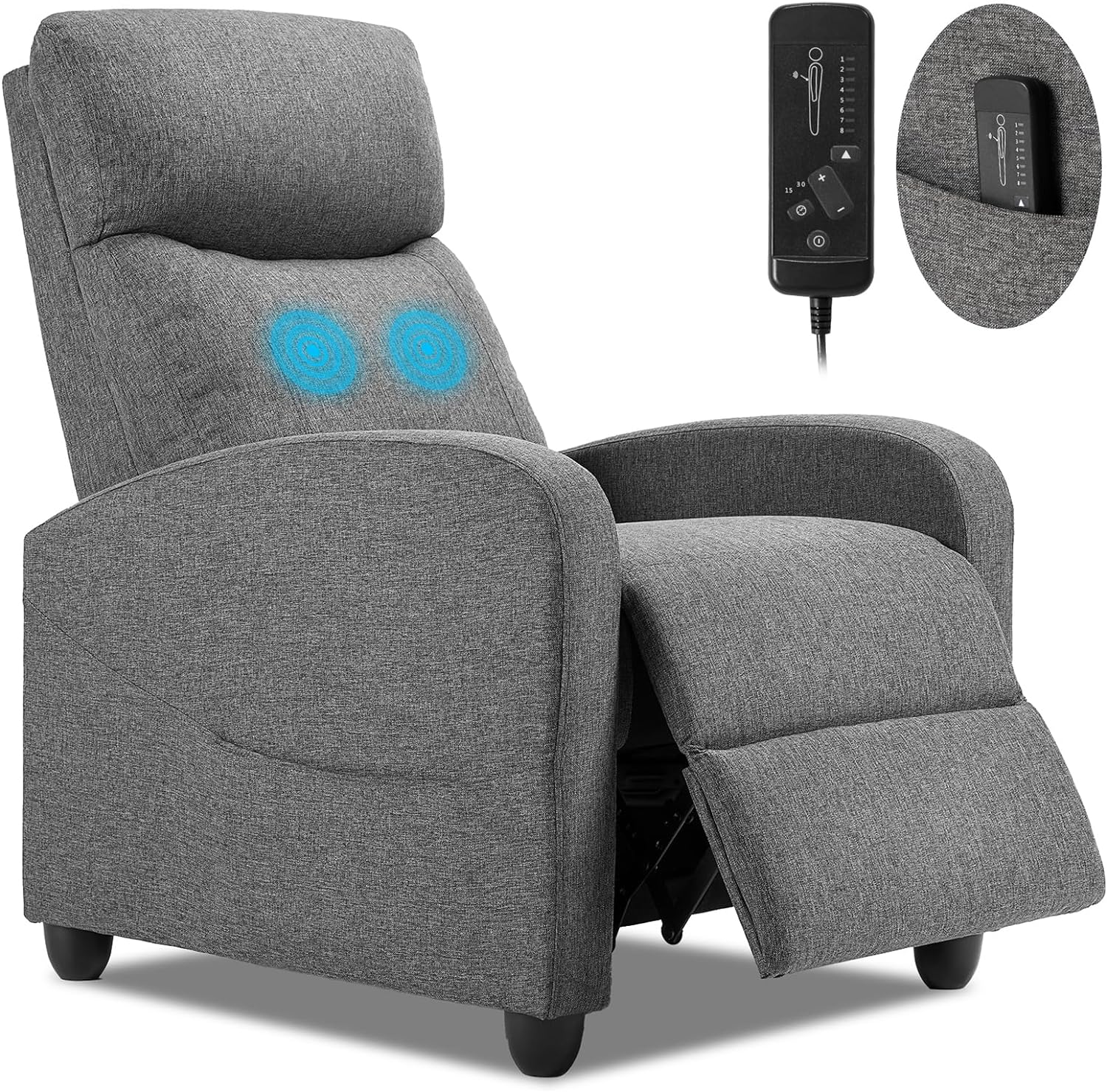 Recliner Chair Massage Reclining for Adults, Comfortable Fabric Recliner Sofa Adjustable Home Theater Seating Lounge with Padded Seat Backrest, Small Recliners for Living Room, (Grey)