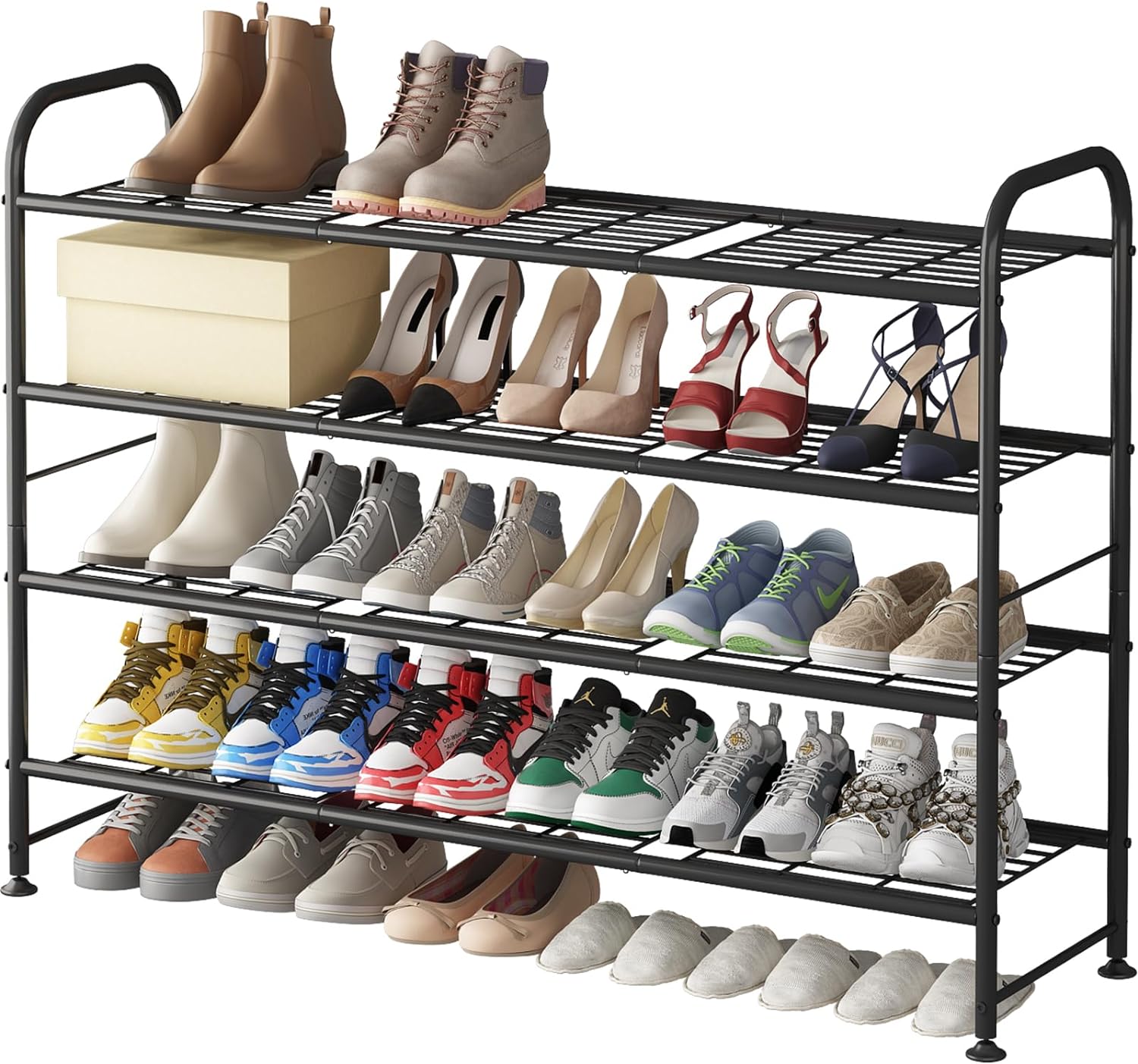 LINZINAR Shoe Rack 4 Tier Storage Organizer for Closet Entryway Metal Black