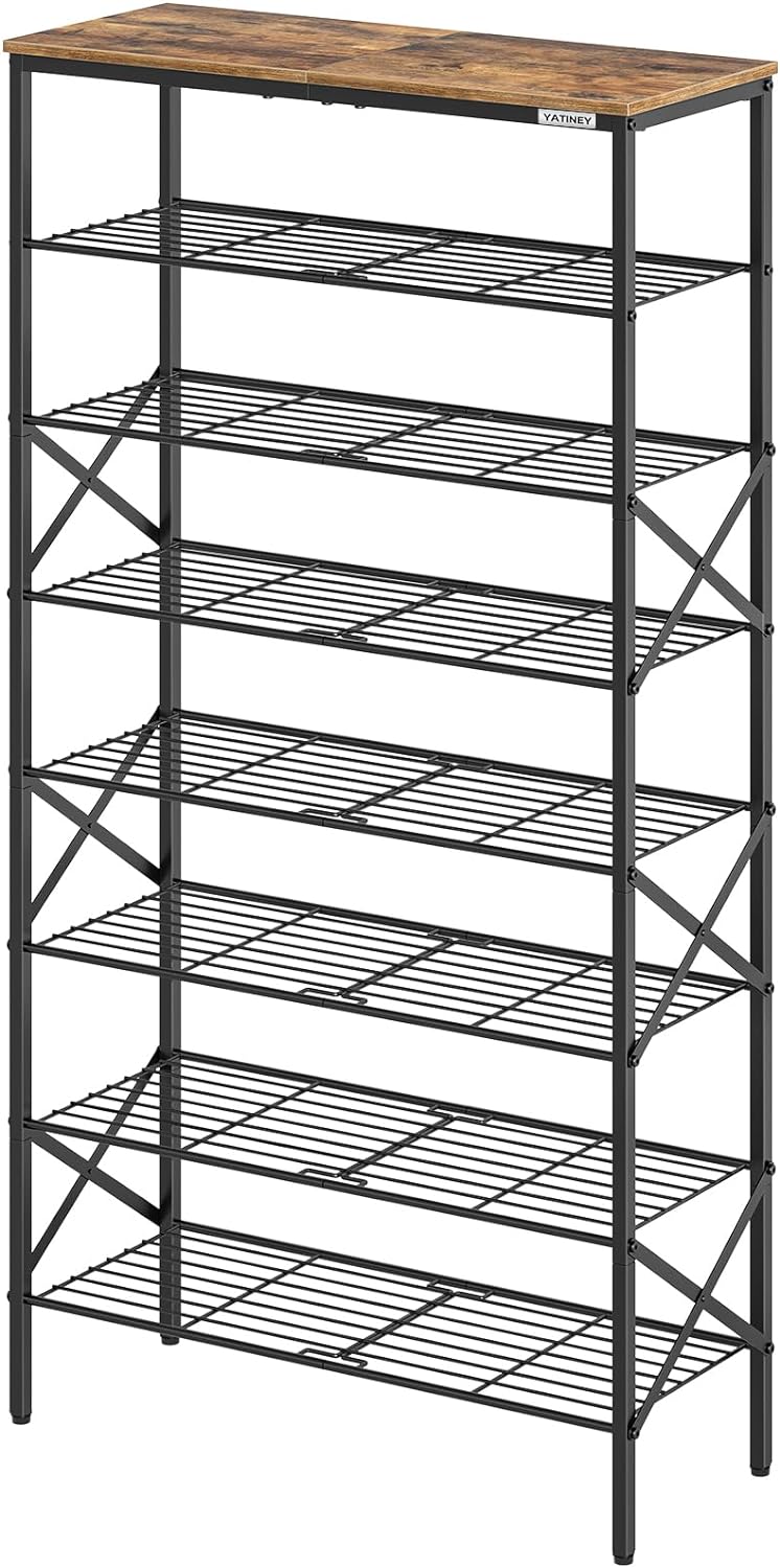 8 Tier Shoe Rack, Shoe Storage Organizer, Large Capacity Shoe Shelf Holds 32 Pairs of Shoes, Durable and Stable, for Entryway, Hallway, Closet, Dorm Room, Rustic Brown SS08BR