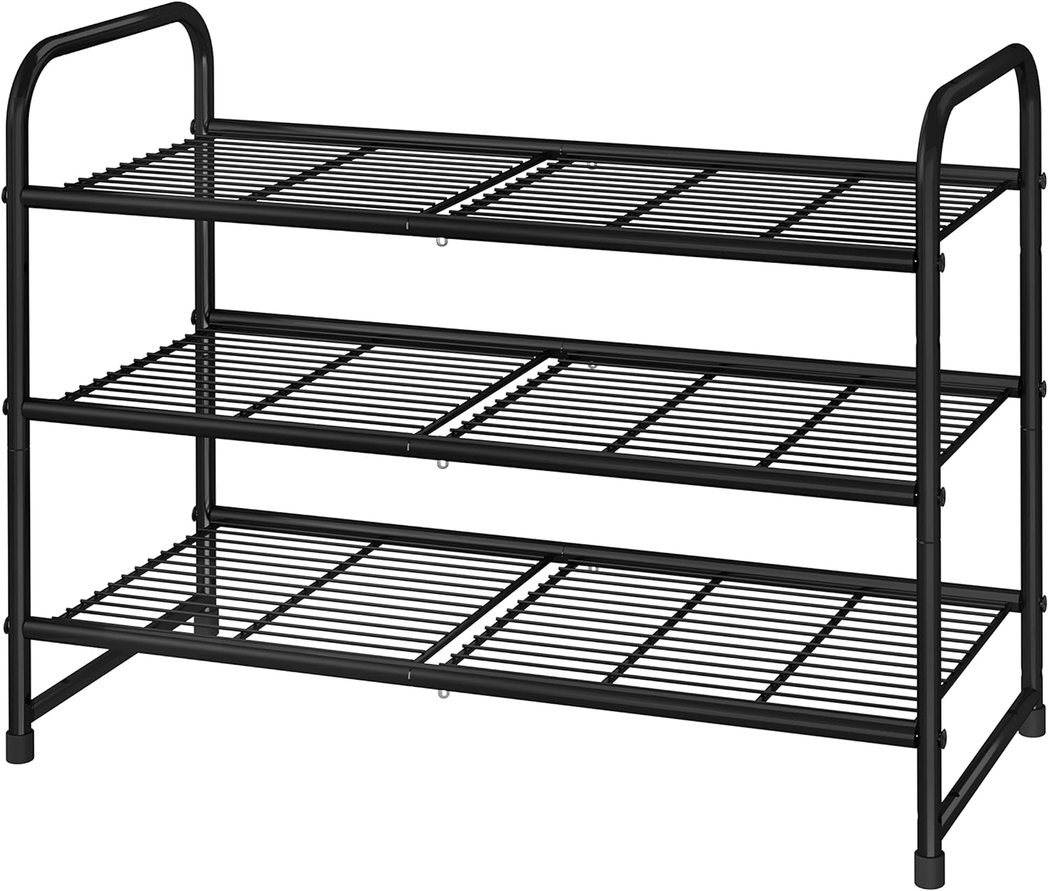 3-Tier Stackable Shoe Rack, Expandable & Adjustable Shoe Shelf Storage Organizer, Wire Grid, Black