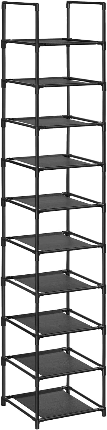 SONGMICS Shoe Rack, 10 Tier Shoe Shelf, Shoe Storage Organizer, Space-Saving, 13 x 13 x 68.1 Inches, Metal Frame, Non-Woven Fabric Shelves, for Entryway, Bedroom, Black ULSR110B02