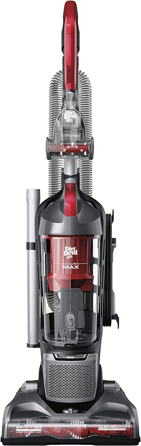 Dirt Devil Endura Max Upright Bagless Vacuum Cleaner for Carpet and Hard Floor, Powerful, Lightweight, Corded, UD70174B, Red