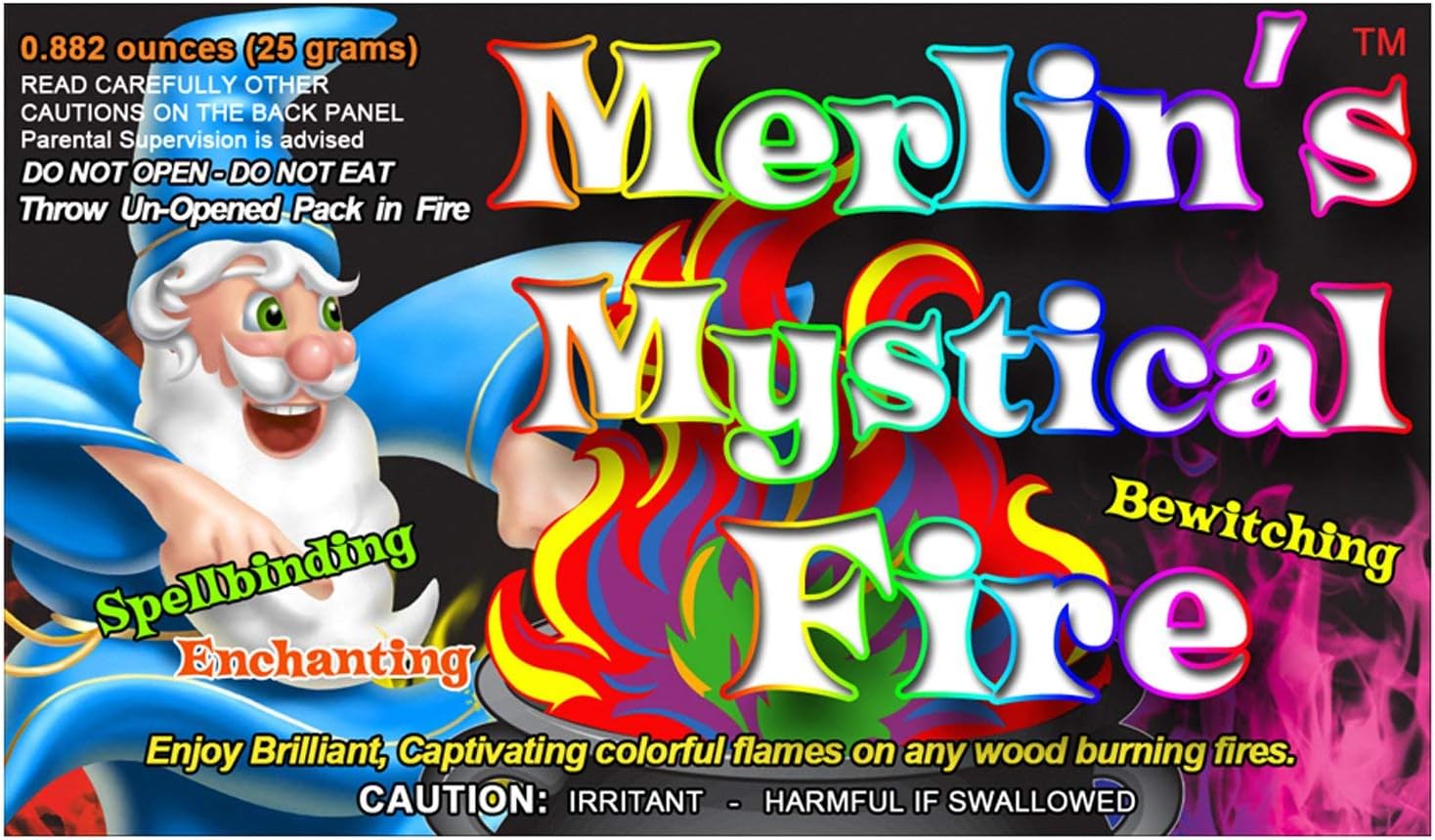 Mystical Fire Merlins Fire Flame Colorant Vibrant Long-Lasting Pulsating Flame Color Changer for Indoor or Outdoor Use 0.882 oz Packets 6 Pack