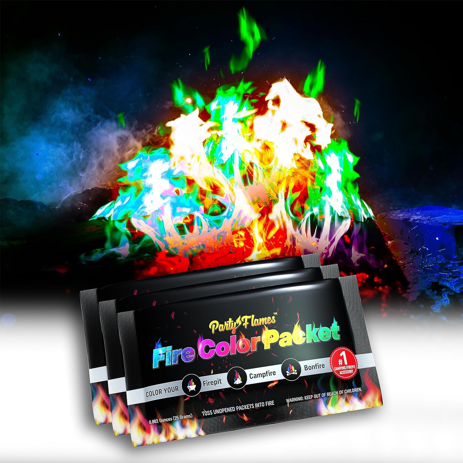 Fire Color Changing Packets (4 Pack) - Fire Pit, Campfires, Bonfire, Outdoor Fireplaces - Magic Colorful Cosmic Flame Powder - Perfect Fire Camping Accessories for Kids & Adults