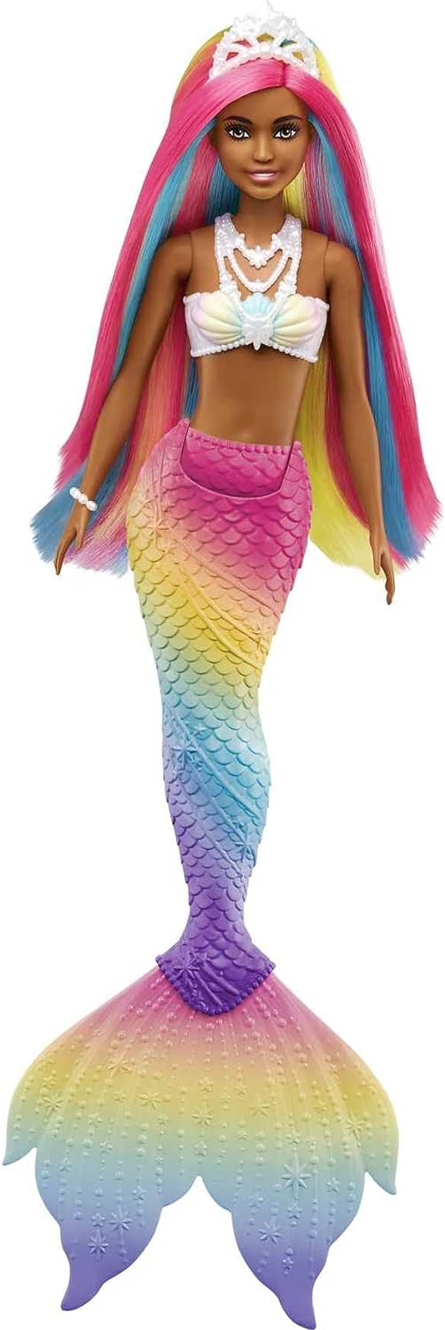 Barbie Dreamtopia Doll, Rainbow Magic Mermaid with Rainbow Hair and Light Brown Eyes, Water-Activated Color-Change Feature