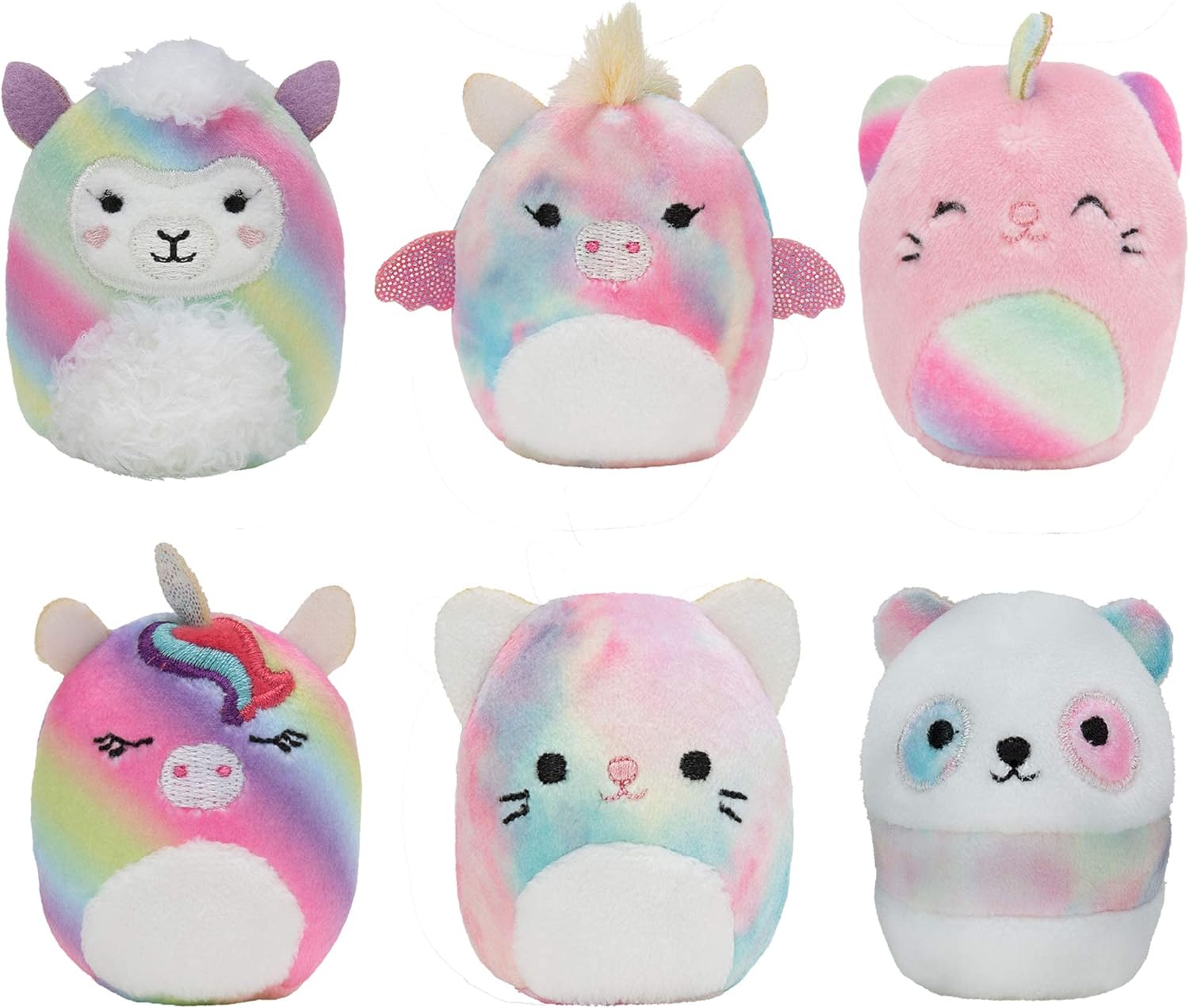 Squishville by Squishmallow Mini Plush Rainbow Dream Squad, Six 2 Rainbow Animals, Irresistibly Soft Colorful Plush, Mini Cat, Llama, and Panda Squishmallows