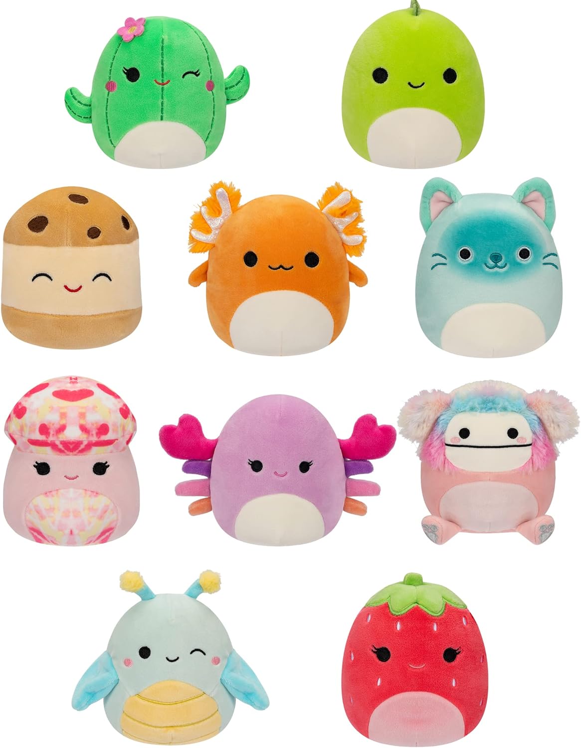 Squishmallows 5 Inch (Pack of 10) Plush - Diane Bigfoot, Giles Grasshopper, Maritza Cactus, Nico Axolotl, Rachel Mushroom, and More - Ultrasoft Official Kelly Toy Plush - Amazon Exclusive