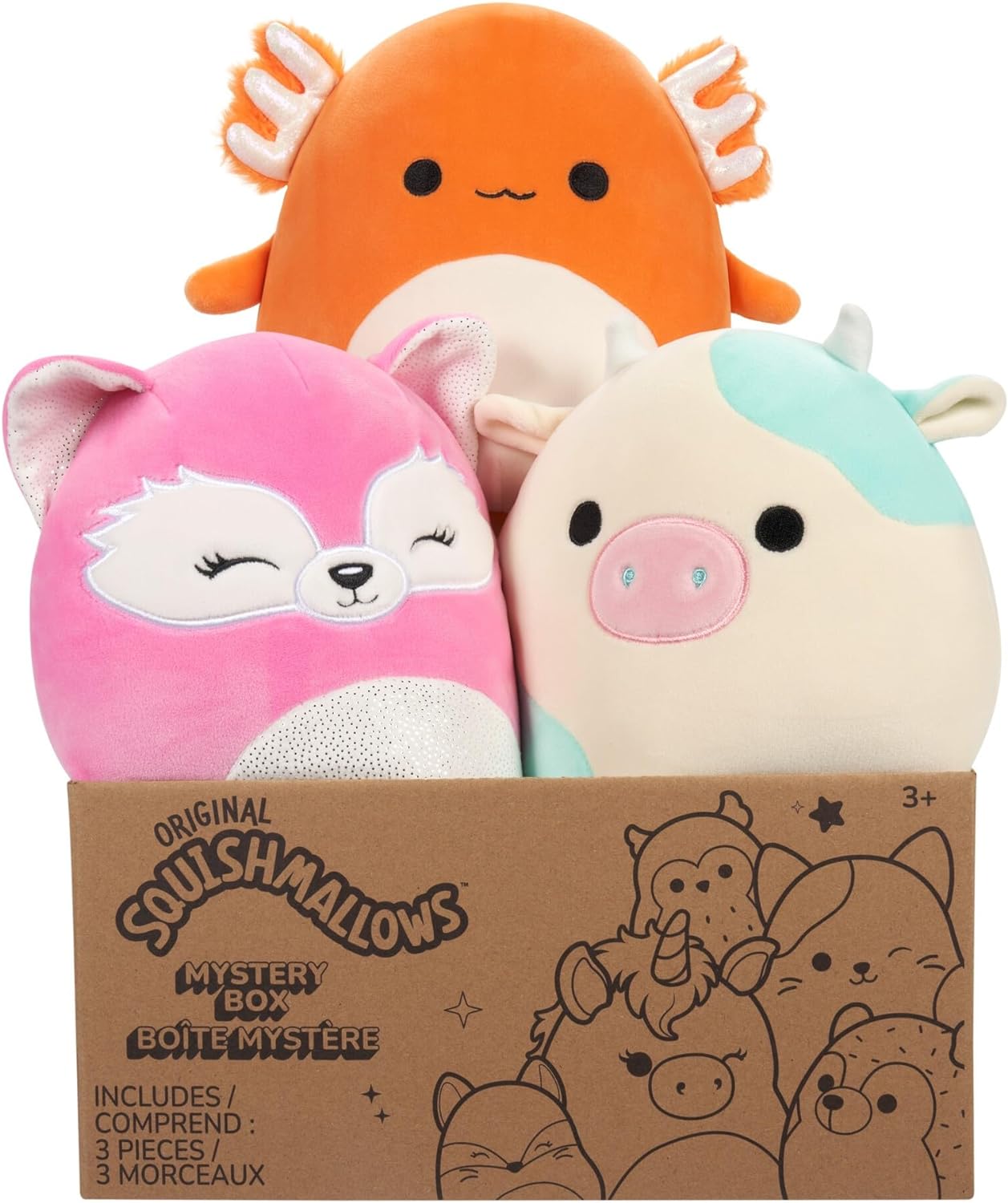 Squishmallows Official Kellytoy 8 Plush Mystery Pack - Styles Will Vary in Surprise Box That Includes Three 8 Plush