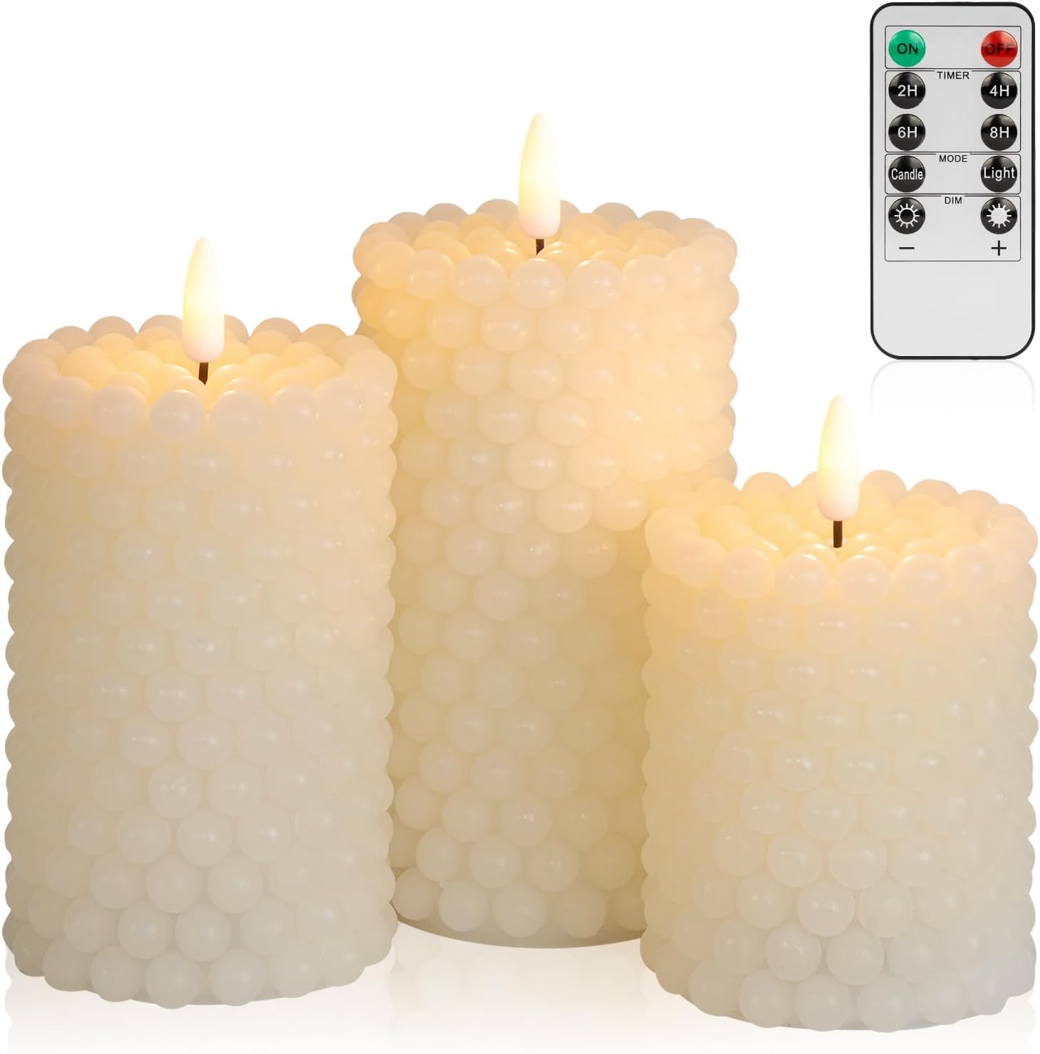 ANGELLOONG Battery Operated Candles with Timer, LED Flameless Candles Flickering with Remote, Fake Electric Pillar Candles for Holiday Party Wedding Home Decor, Dotted