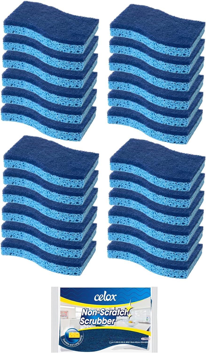 CELOX 24 Pack Non-Scratch Dish Sponge, Dual Sided Kitchen Sponges for Dishes, Long Lasting Dishwashing Household Cleaning Sponges for Kitchen, Easy to Dry and Reusable