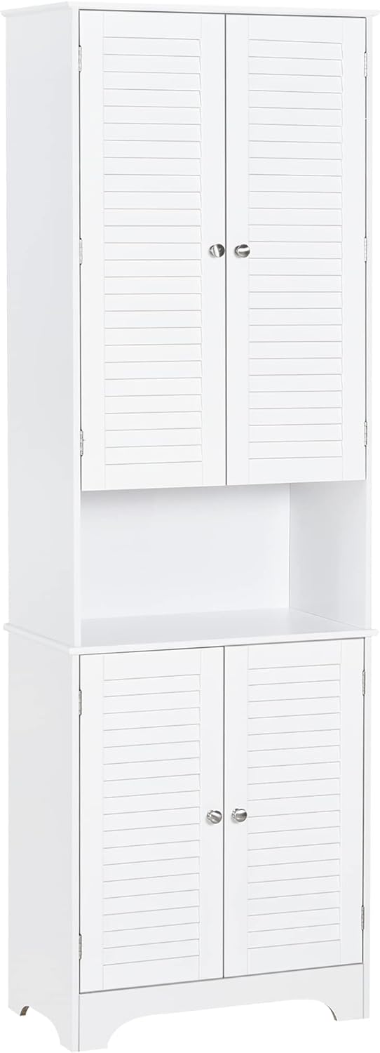 HOMCOM Tall Narrow Bathroom Storage Cabinet with Doors and Shelf Adjustability, Freestanding Bathroom Linen Cabinet with 2 Cabinets and Countertop, Bathroom Floor Cabinet, White