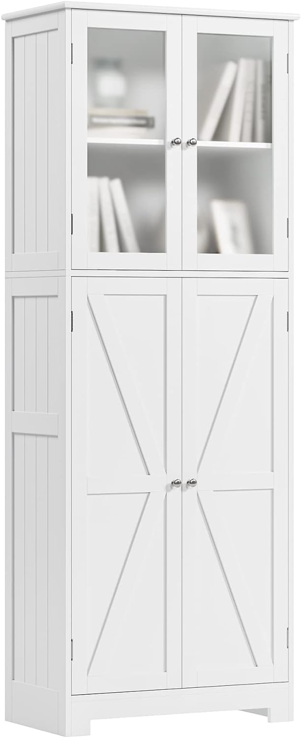 Bathroom Storage Cabinet, 67 Tall Storage Cabinet with Doors and Shelves, Kitchen Pantry Cabinet, for Living Room, Bathroom, Kitchen, White, Freestanding