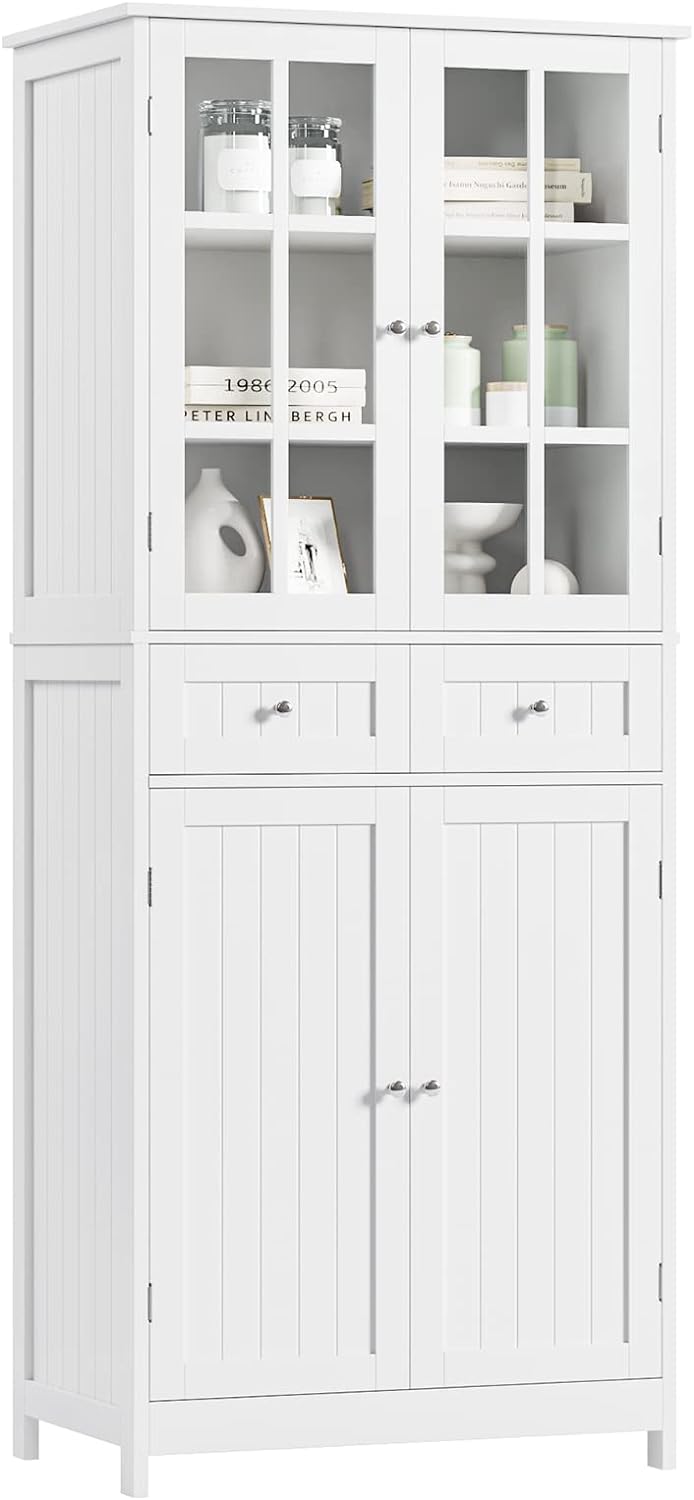 71 Kitchen Pantry Storage Cabinet, Tall Pantry Cabinet with 6 Shelves, 2 Drawers, Storage Cabinet with 4 Doors, for Dining Room Kitchen, Laundry, White