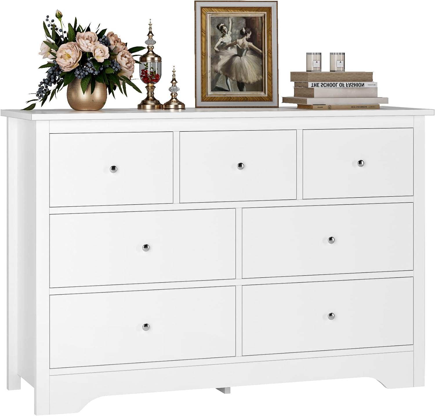 FOTOSOK White Dresser 7 Drawer Dresser, 47.2'' White Chest of Drawers Modern Dresser with Metal Handles, White Dresser Chest of Drawers with Large Drawer Storage Space for Home