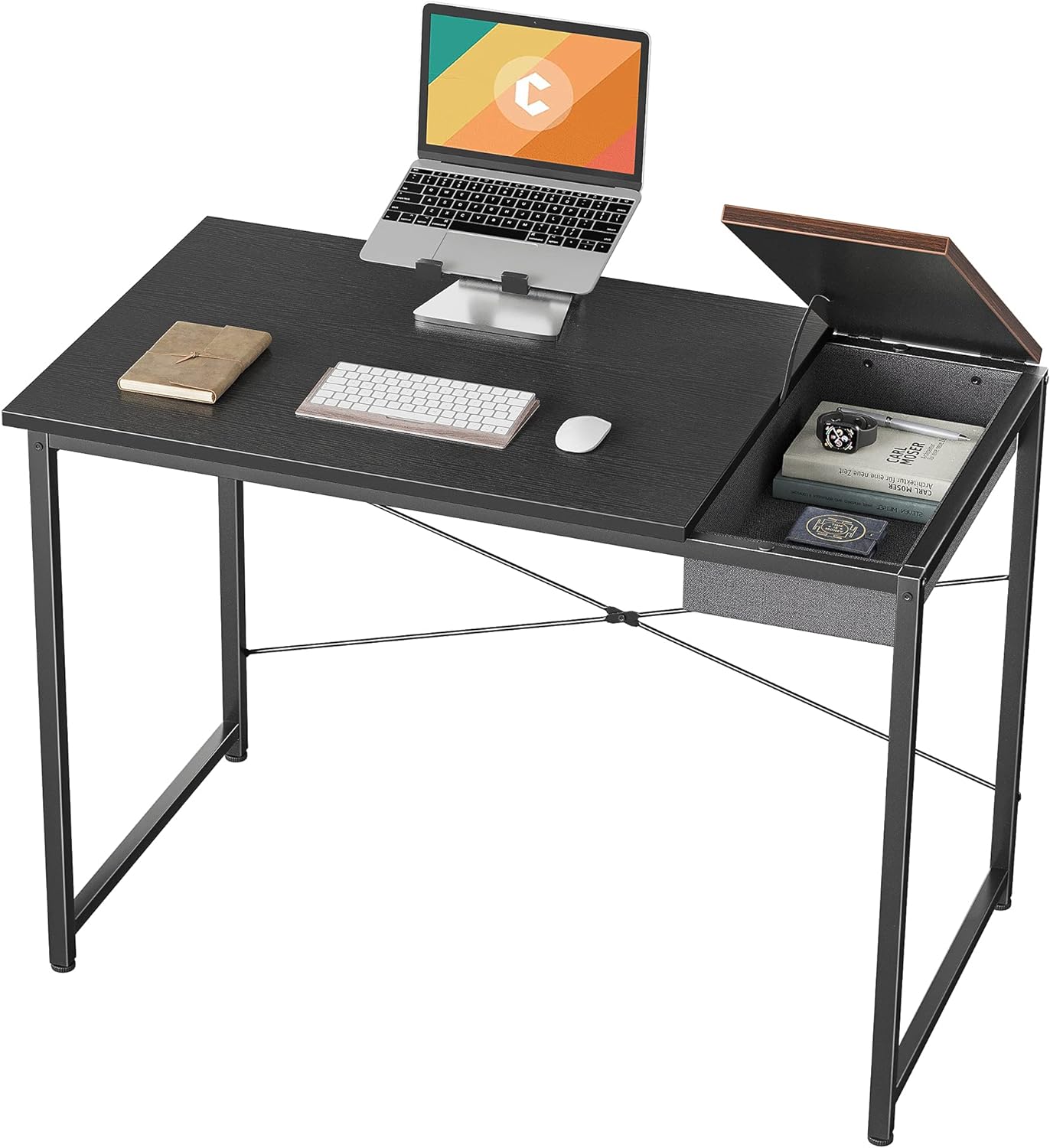 Cubiker Writing Computer Desk 39 Home Office Study Laptop Table, Modern Simple Style Desk with Drawer, Black Espresso