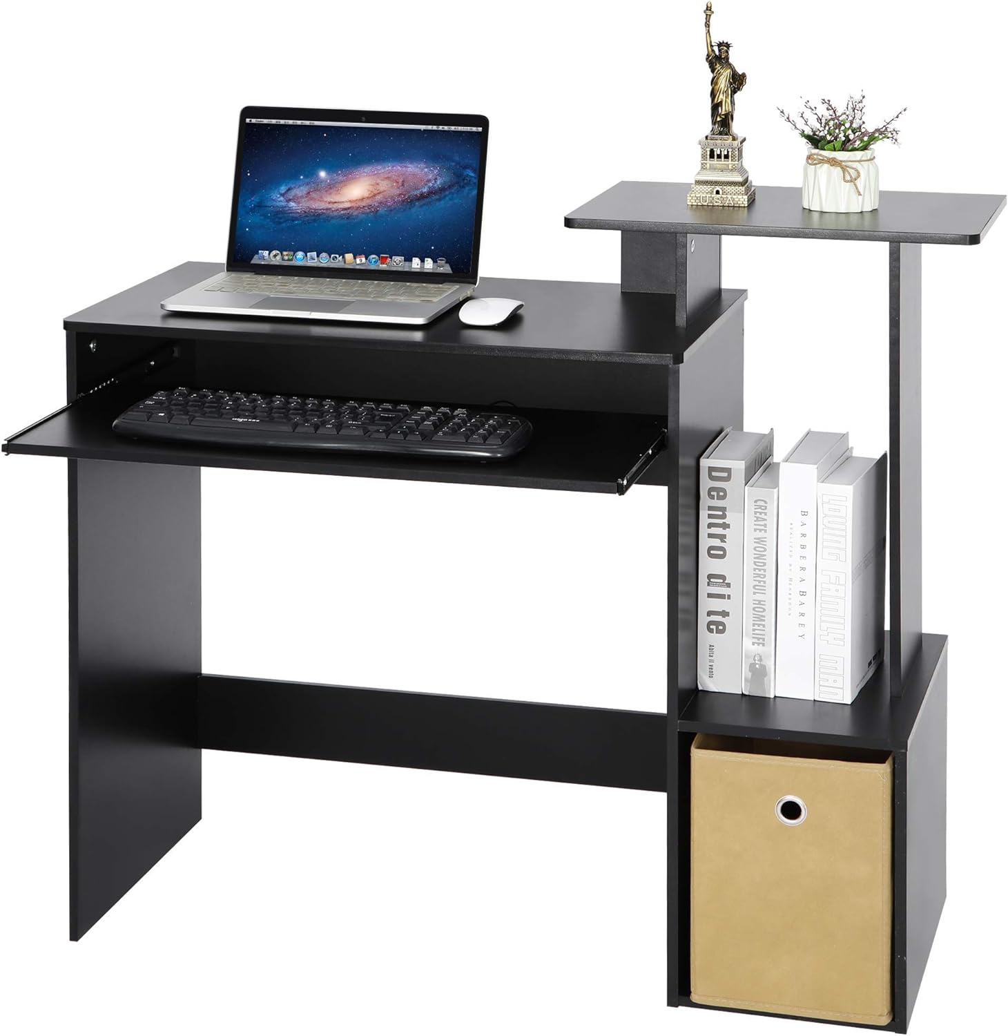 ZenStyle Computer Desk with Shelves 39 Home Office Writing Study Laptop Table Multipurpose Workstation with Keyboard Tray, CPU Storage and Non-Woven Bin, Brown