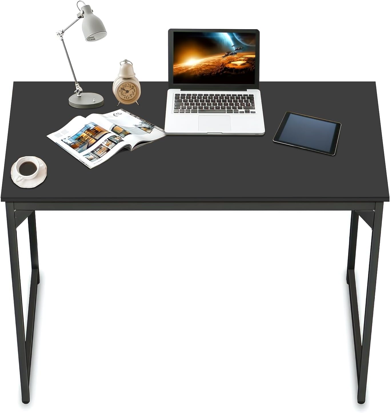 39 Inch Computer Desk, Home Office Desk Writing Study Table Modern Simple Style PC Desk with Black Metal Frame,Black