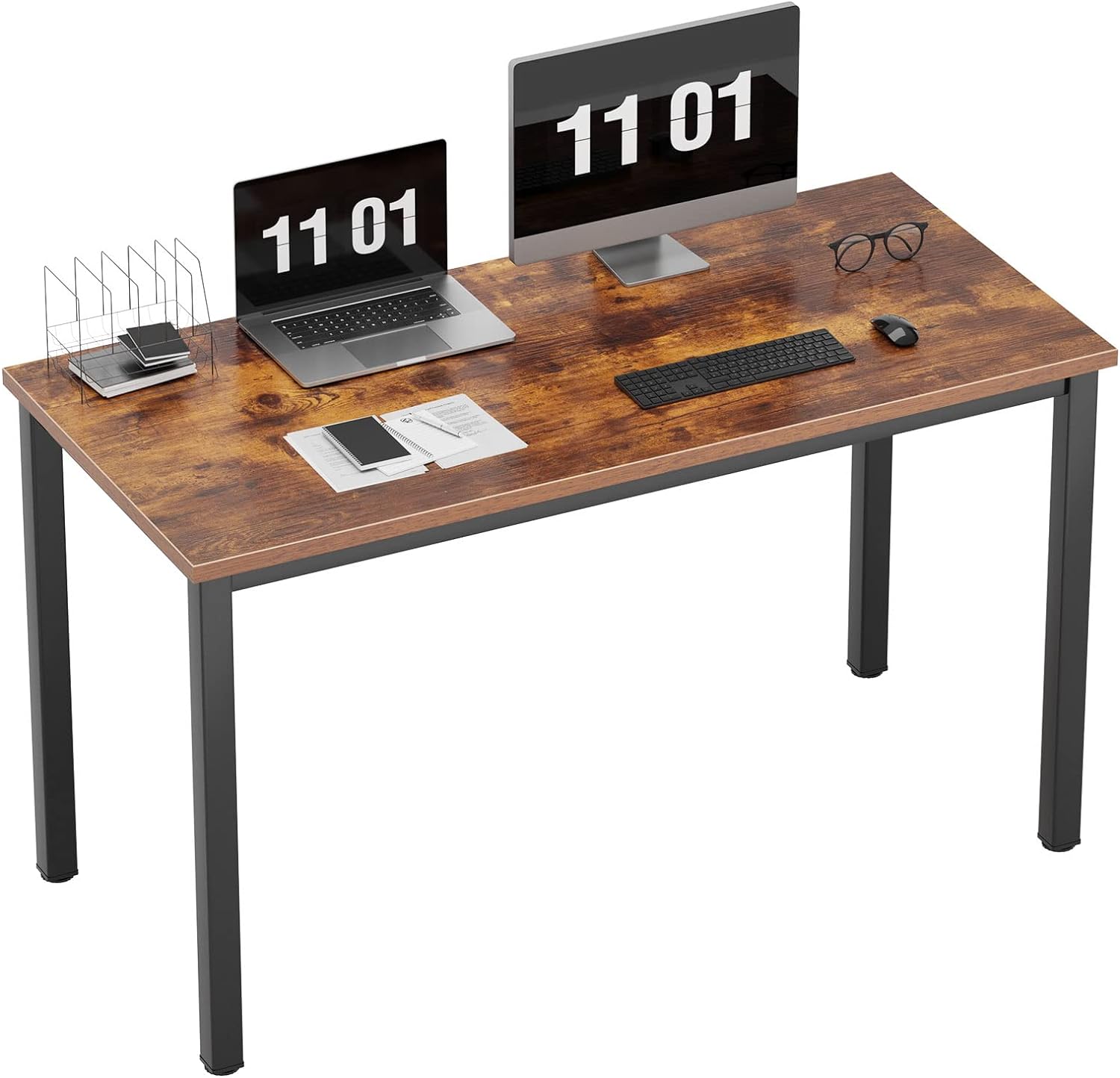 Need Computer Desk, 47 inch Home Office Desk, Modern Simple Style Home Office Gaming Desk, Basic Writing Table for Study Student, Black Metal Frame, Rustic Brown