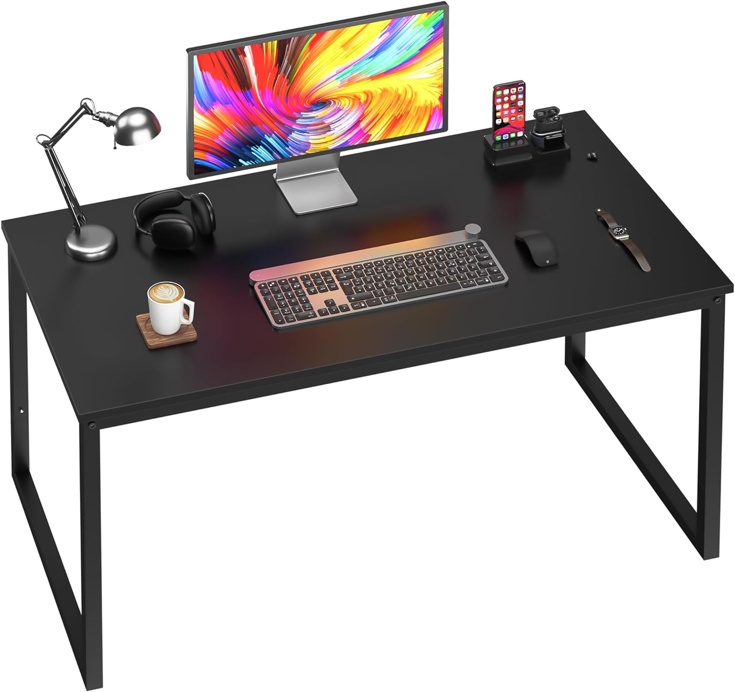 SUPER DEAL Computer Desk 47 Inch Modern Sturdy Office Desk PC Laptop Notebook Simple Writing Table for Home Office Workstation, Black