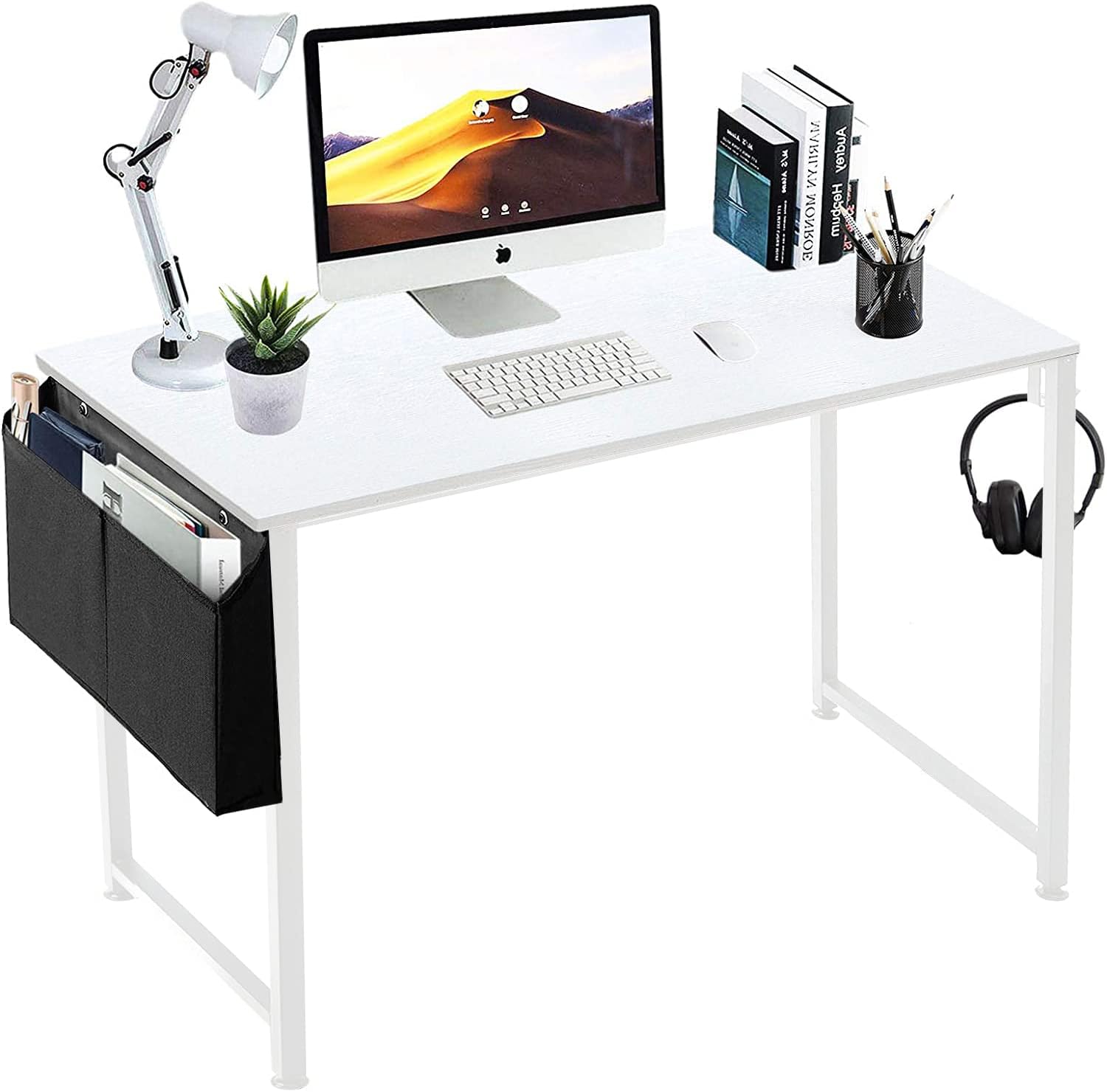 Lufeiya 47 inch White Office Computer Desk - Modern Simple Student Study Table for Home Office Bedroom Writing Desk