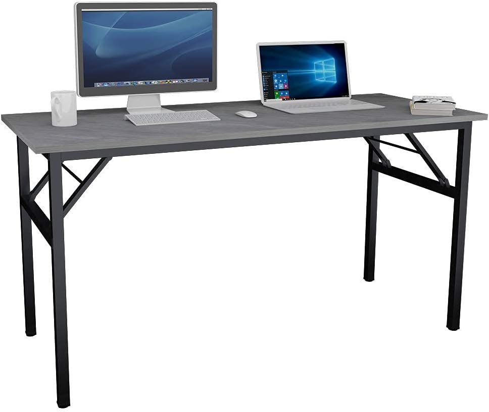 DlandHome Folding Table Computer Desk Workstation Table Conference Table Home Office Desk, Fully Assembled (55 Inches, Grey)