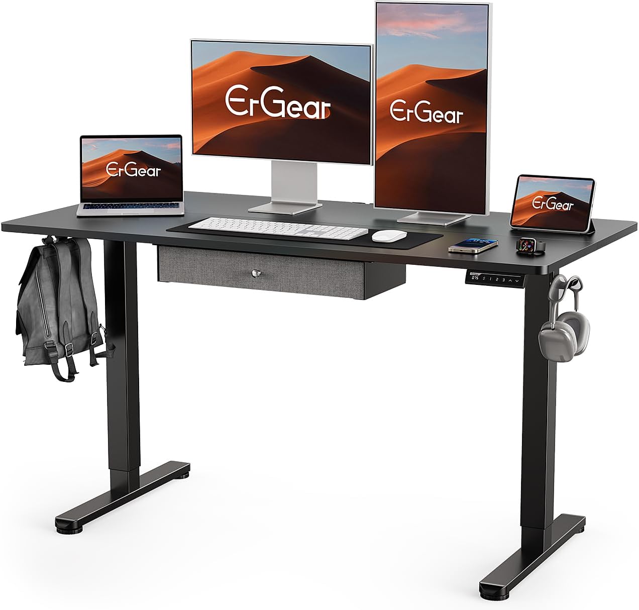 ErGear Electric Standing Desk with Drawer, Adjustable Height Sit Stand Up Desk, Home Office Desk Computer Workstation, 48x24 Inches, Black