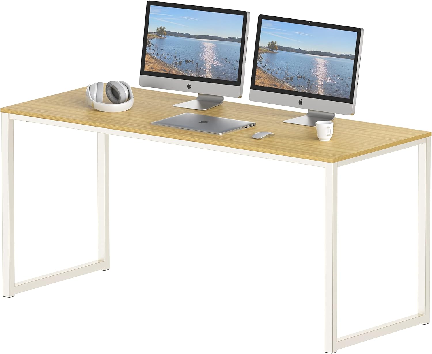 SHW Home Office 55 Inch Computer Desk, 24 Deep, Oak