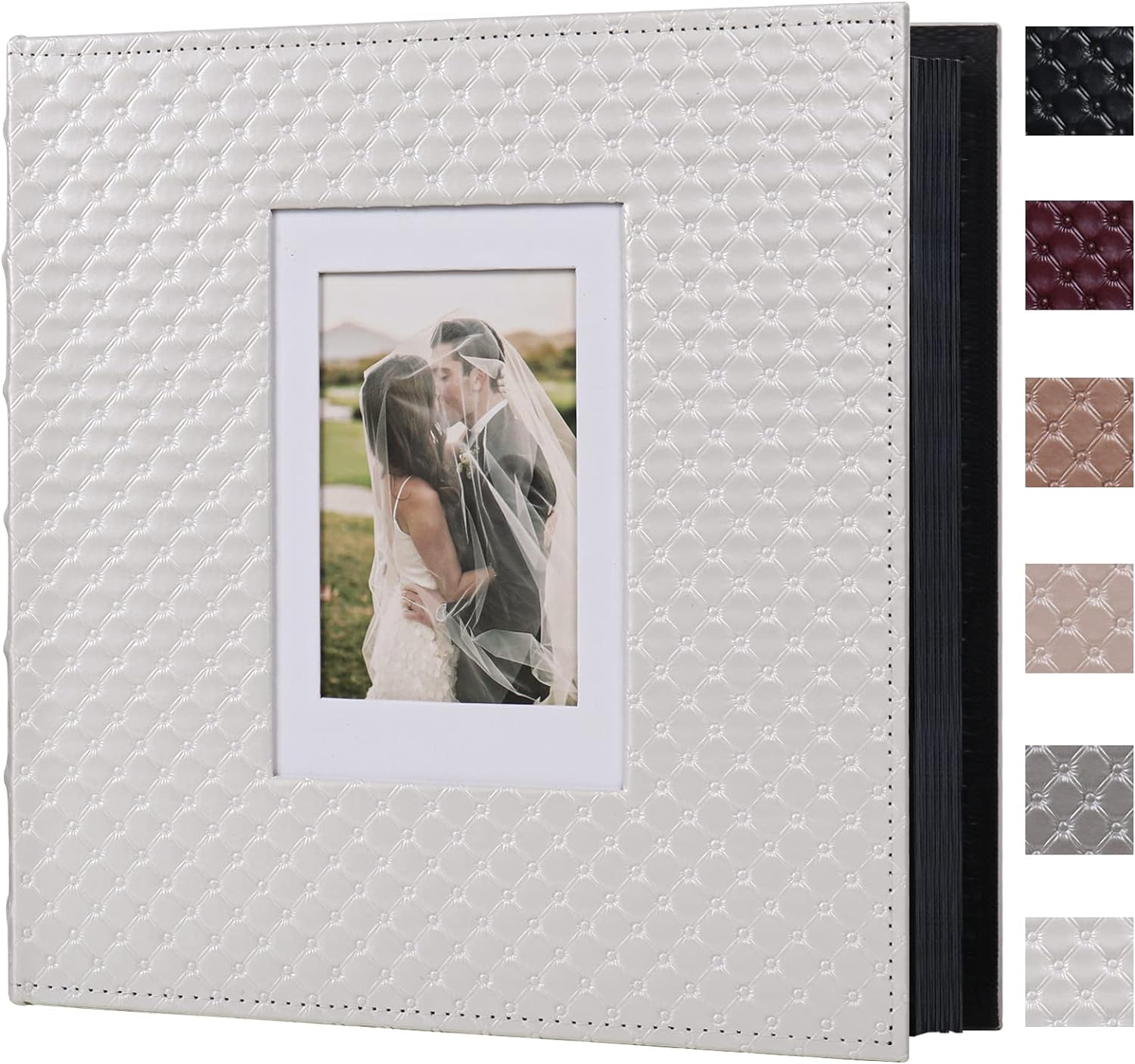 RECUTM Scrap Book Photo Albums 30 Pages for Multiple Photo Sizes 4x6 5x7 8x10 Handmade Self Adhesive Pages Button Grain Leather Scrapbook Baby Family Wedding Anniversary Photo Book (White)