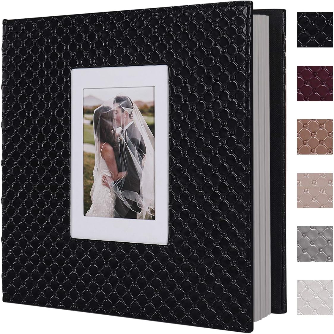 RECUTMS 60 Pages Handmade DIY 4x6 5x7 8x10 Photos of Any Size, Button Grain Leather Cover of Wedding Photo Album Baby Picture Book Family Scrapbook Photo Album (Black)