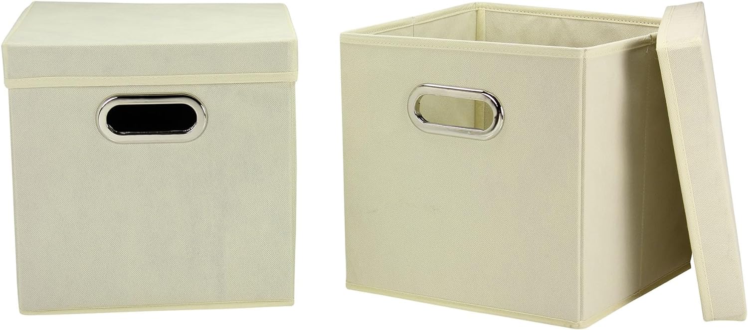 Household Essentials 39-1 Decorative Storage Cube Set with Removable Lids | Natural | 2-Pack