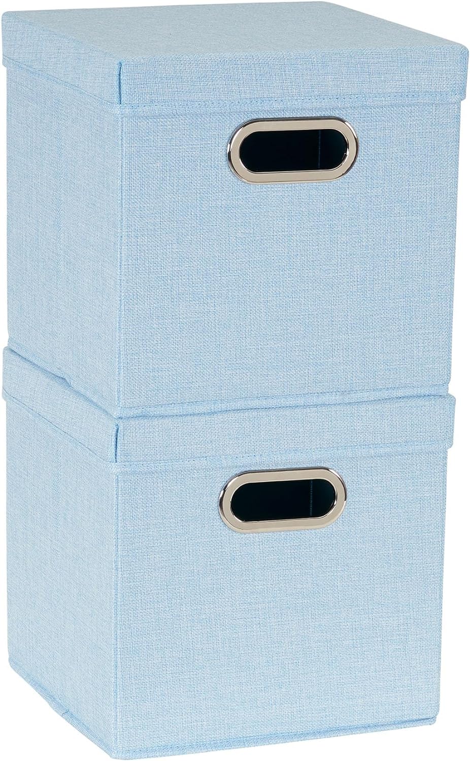 Household Essentials 816-1 Caf Cube Bin Storage Set with Lids and Handles | 2 Pack, Baby Blue Linen