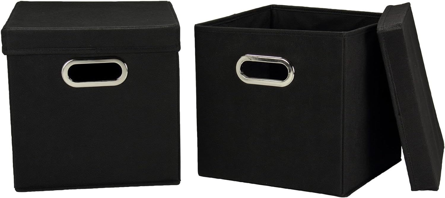 Household Essentials 34-1 Decorative Storage Cube Set with Removable Lids | Black | 2-Pack