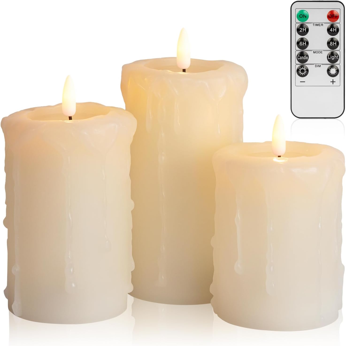 ANGELLOONG Flameless Candles with Remote, Battery Operated Candles with Flickering Flame, Fake LED Electric Timer Candles for Home Holiday Party Christmas Decor, Dripping