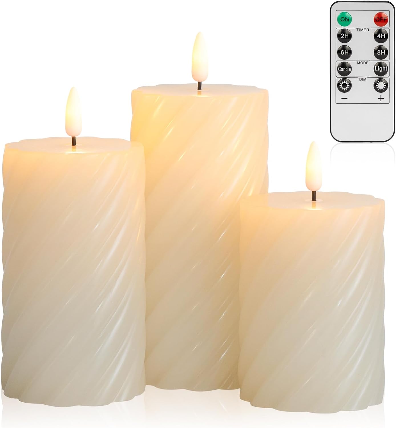 ANGELLOONG Battery Operated Candles with Remote, LED Flameless Candles Flickering with Timer, Fake Electric Pillar Candles for Holiday Party Christmas Home Decor, Wavy