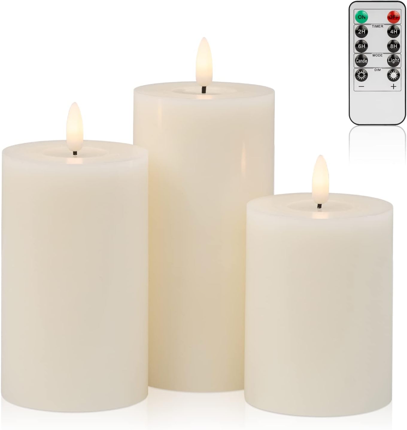 ANGELLOONG Flickering Flameless Candles with Remote, Real Wax Battery Operated Candles with Timer, Fake LED Pillar Candles for Wedding Holiday Farmhouse Home Decor, Ivory