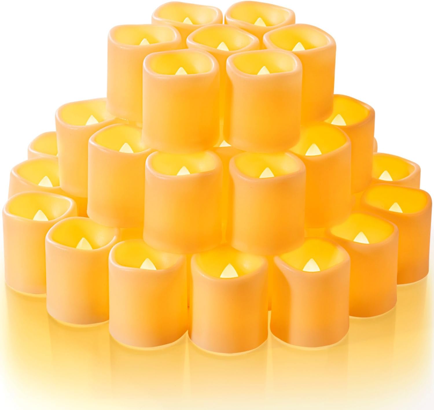 Homemory 50Pack Flickering Flameless Votive Candles, 200 Hour Electric Fake Candles, Battery Operated LED Tealight for Wedding, Outdoor, Table, Festival (Amber Yellow,Battery Included)