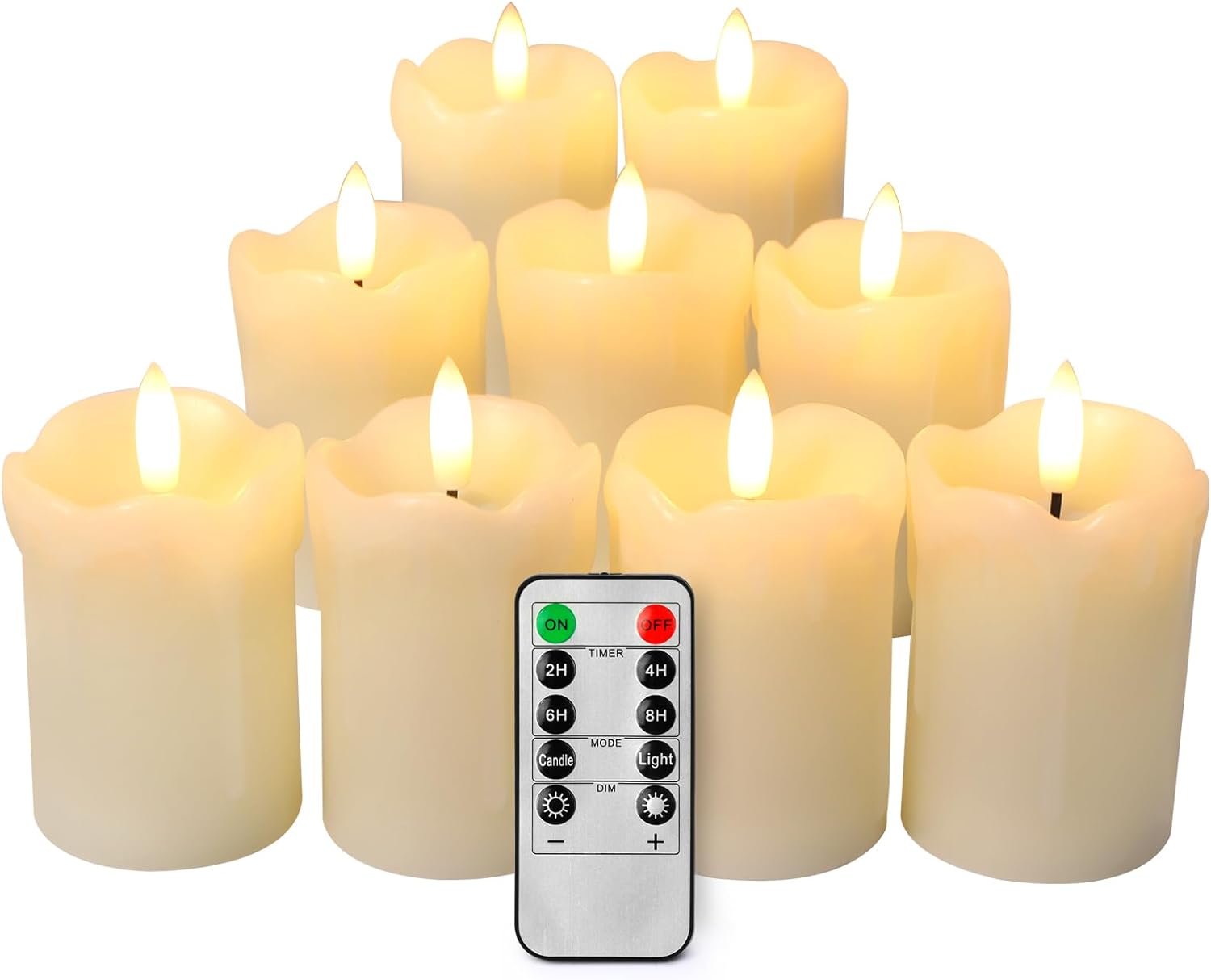 9 Pack Flameless Votive Candles with Timer Remote,2 x 3 Real Wax, Realistic Black Wick Battery Operated Pillar Candles for Wedding, Party and Holiday Decoration