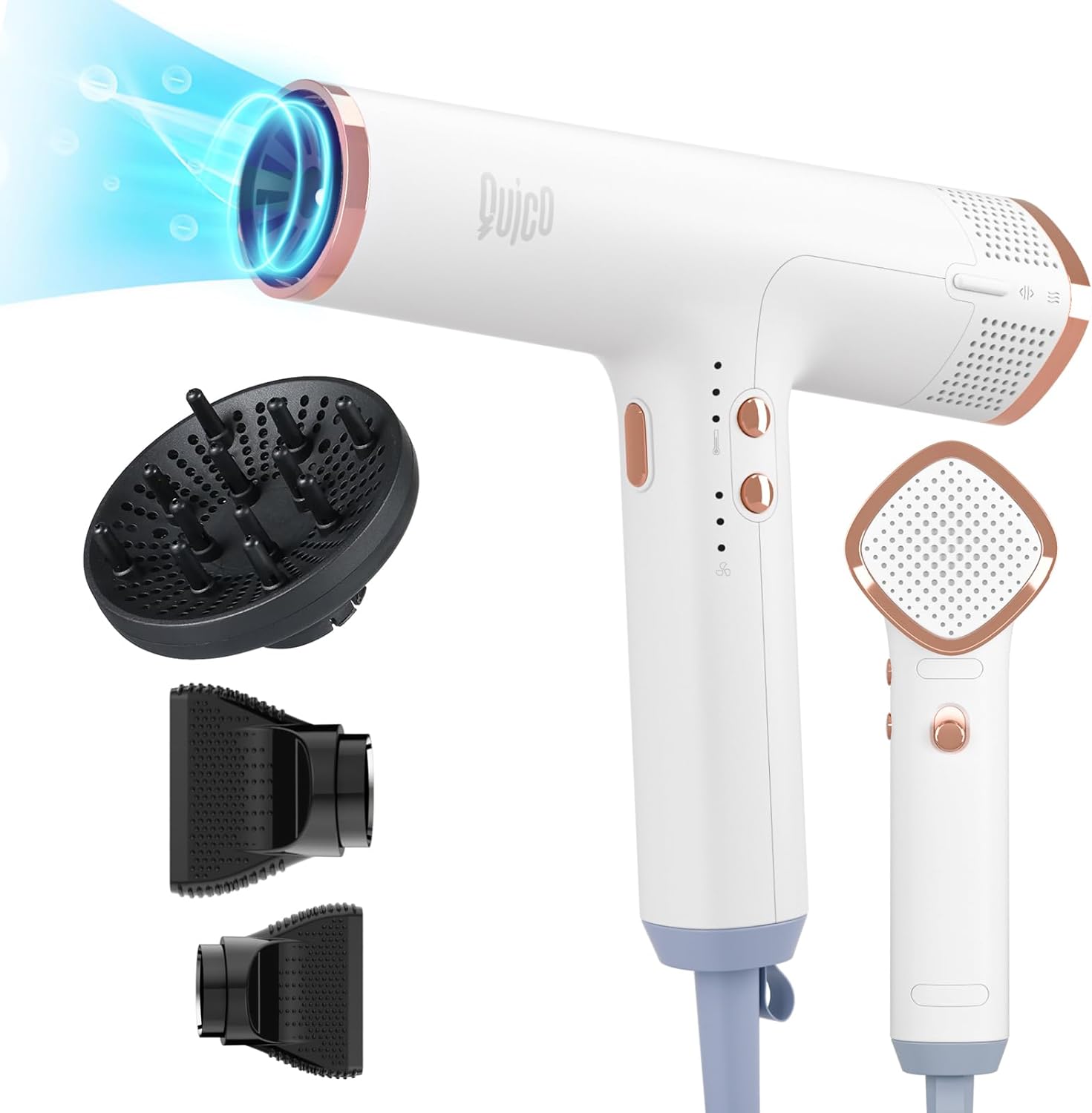 1875W High-Speed Professional Hair Dryer with Diffuser, Quico Powerful Blow Dryer with 110000 RPM Motor, Faster Salon Ionic Hair, Adjustable Temp and Speed, Portable Hair Dryer for Home Travel, Gifts