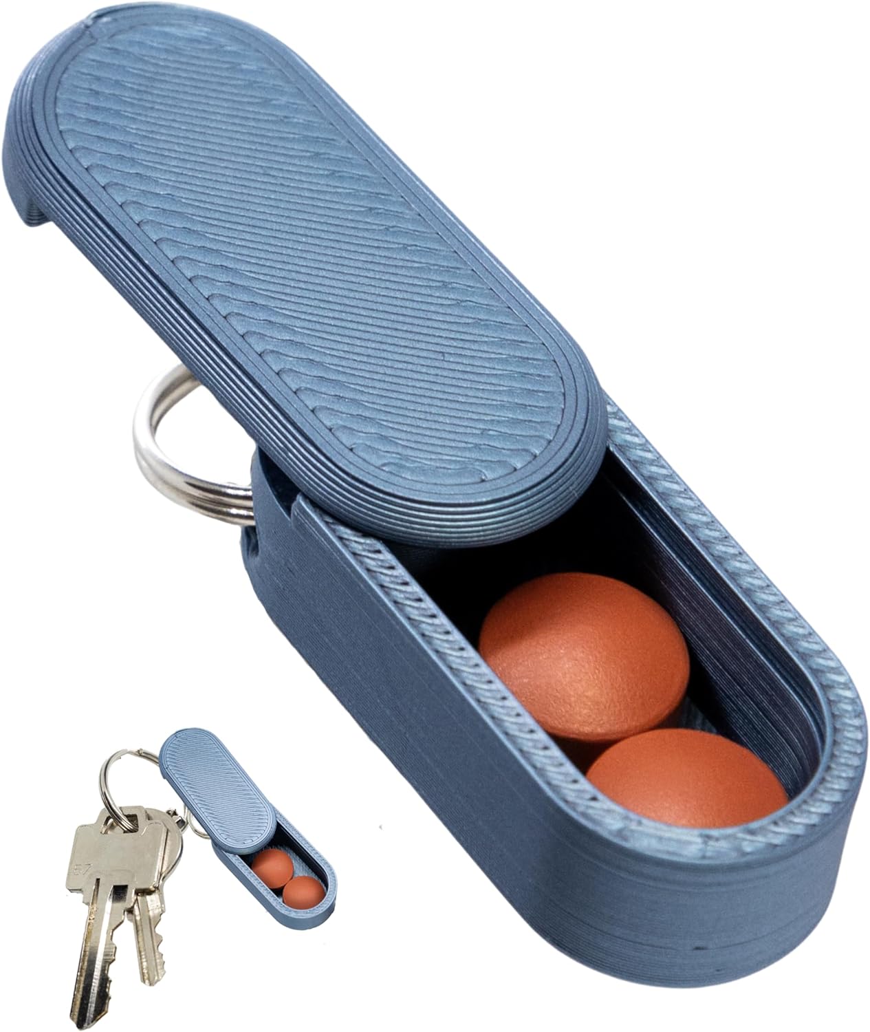 Keychain Pill Holder: Luxe Colors - Micro-Sized & Lightweight with Magnetic Slide - Handmade for Secure Daily Medication Storage (Cobalt)