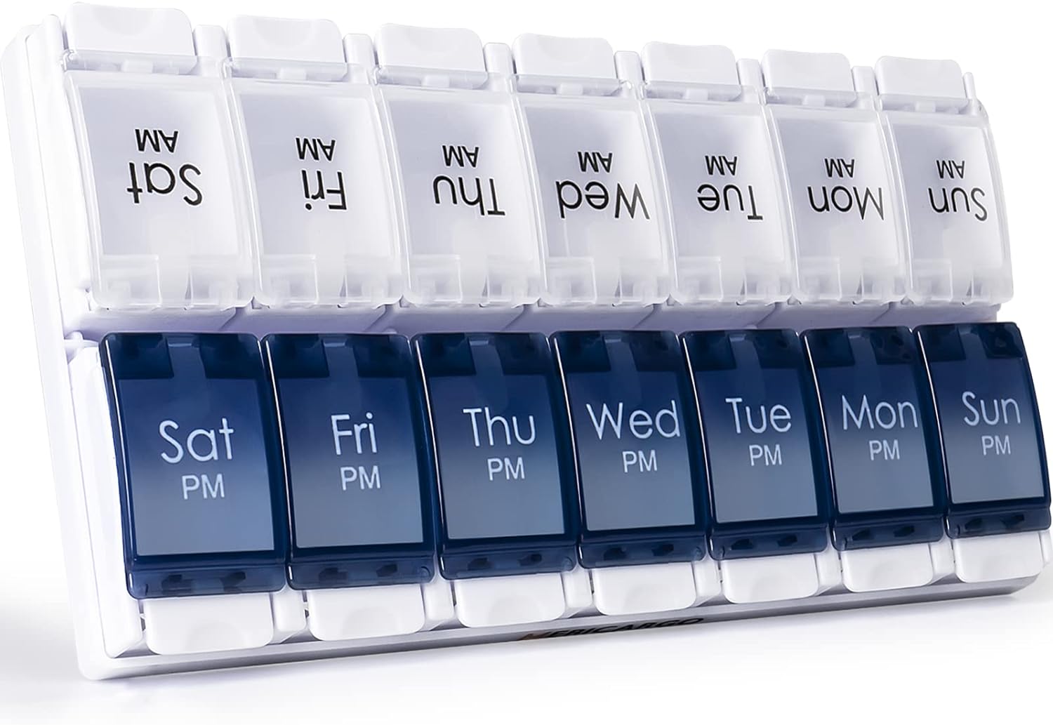 Am Pm Pill Organizer 7 Day, 2 Times a Day Large Weekly Pill Box, Push Button Daily Pill Case for Vitamin, Fish Oil, Supplements