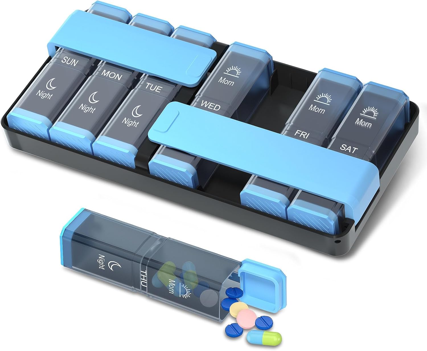 Am Pm Pill Organizer 7 Day, 2 Times a Day Weekly Vitamin Organizer, Daily Pill Case for Vitamin, Fish Oil & Supplements