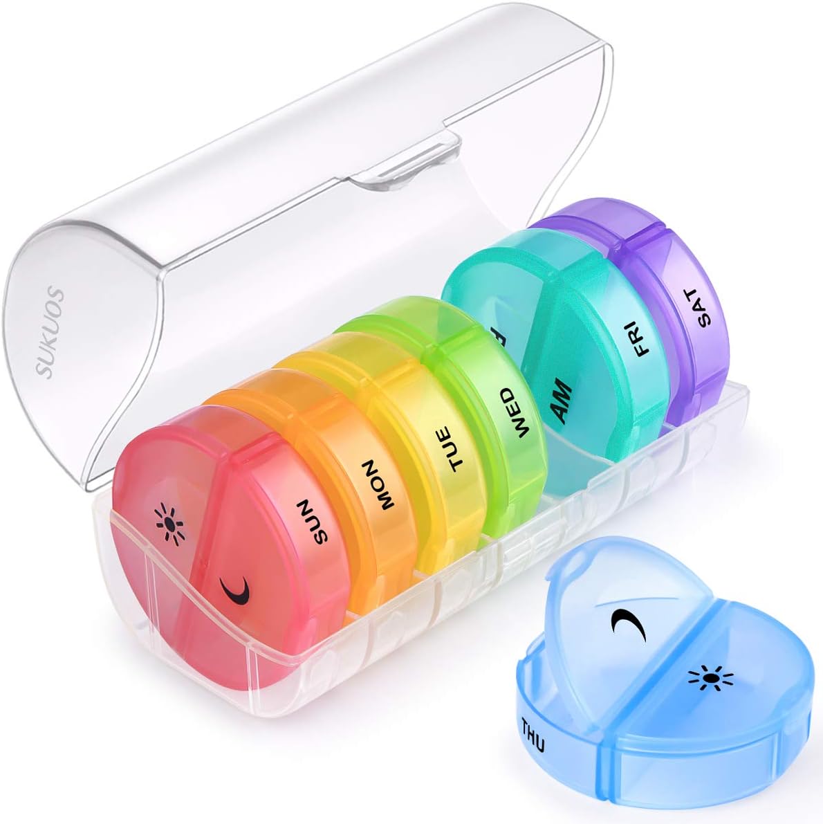 Weekly Pill Organizer 7 Day 2 Times a Day, Sukuos Large Daily Pill Cases for Pills/Vitamin/Fish Oil/Supplements, BPA Free Pill Box, Easy to Clean