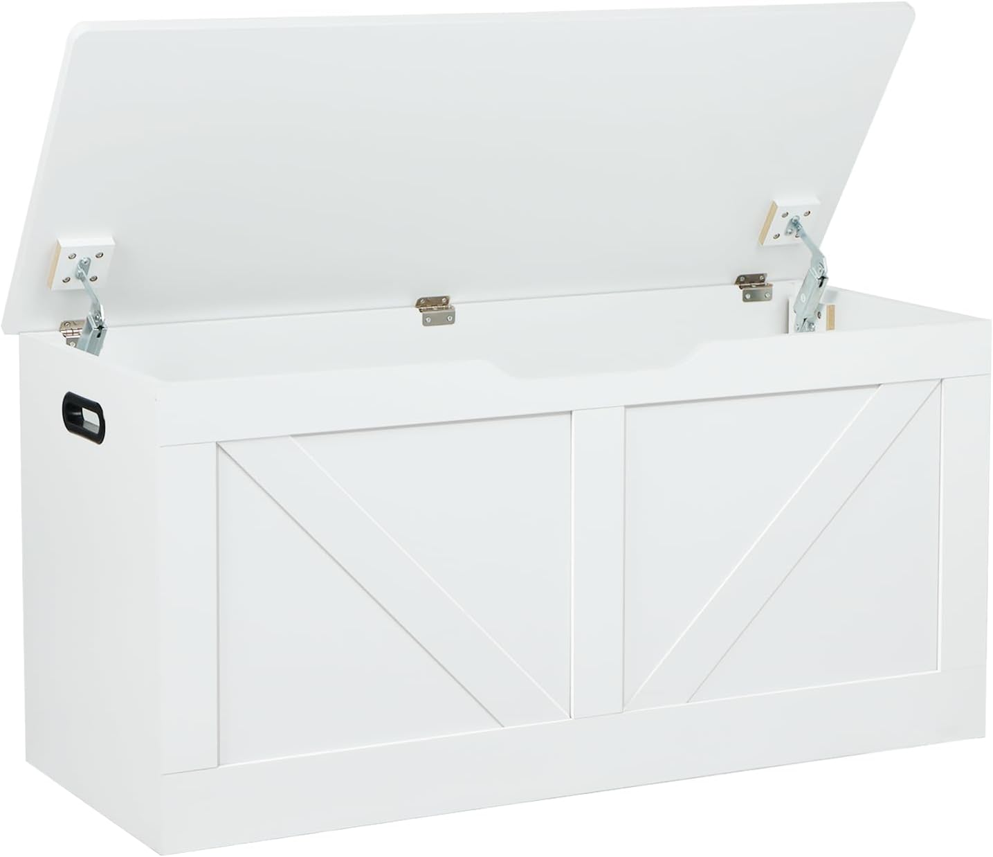 39.4 Storage Chest, Wooden Storage Bench, Large Storage Trunk with 2 Safety Hinges, Entryway Shoes Bench for Living Room, Bedroom, White