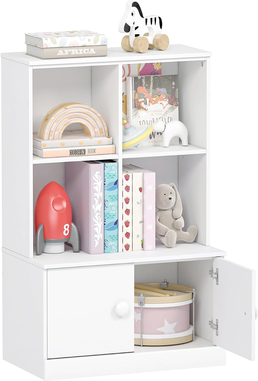 UTEX Kids Bookshelf and Toy Storage, Toy Storage Organizer Wood, Toddlers Toy Storage Shelf with Doors, Adjustable Shelf, Ideal for Kidsroom, Playroom, Nursery, White