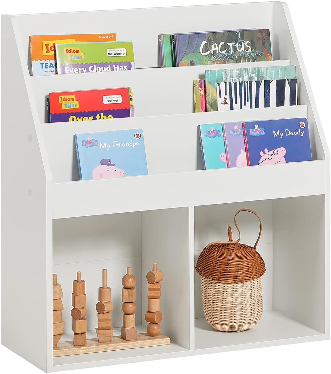 Haotian KMB01-W, White Children Kids Bookcase Book Shelf Storage Display Rack Organizer Holder