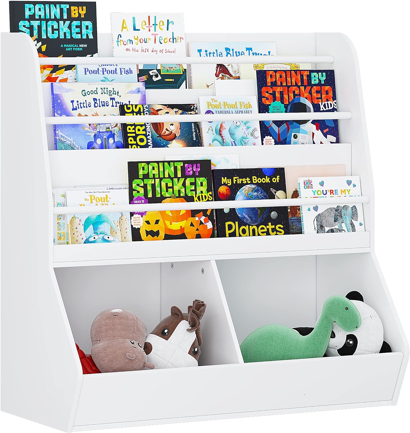 UTEX Kids Bookshelf and Toy Storage Cabinet, Kids Bookcase and Toy Organizer with Cubby, Kids Bookshelves Display Stand, Kids Book Rack for 3 Age , White