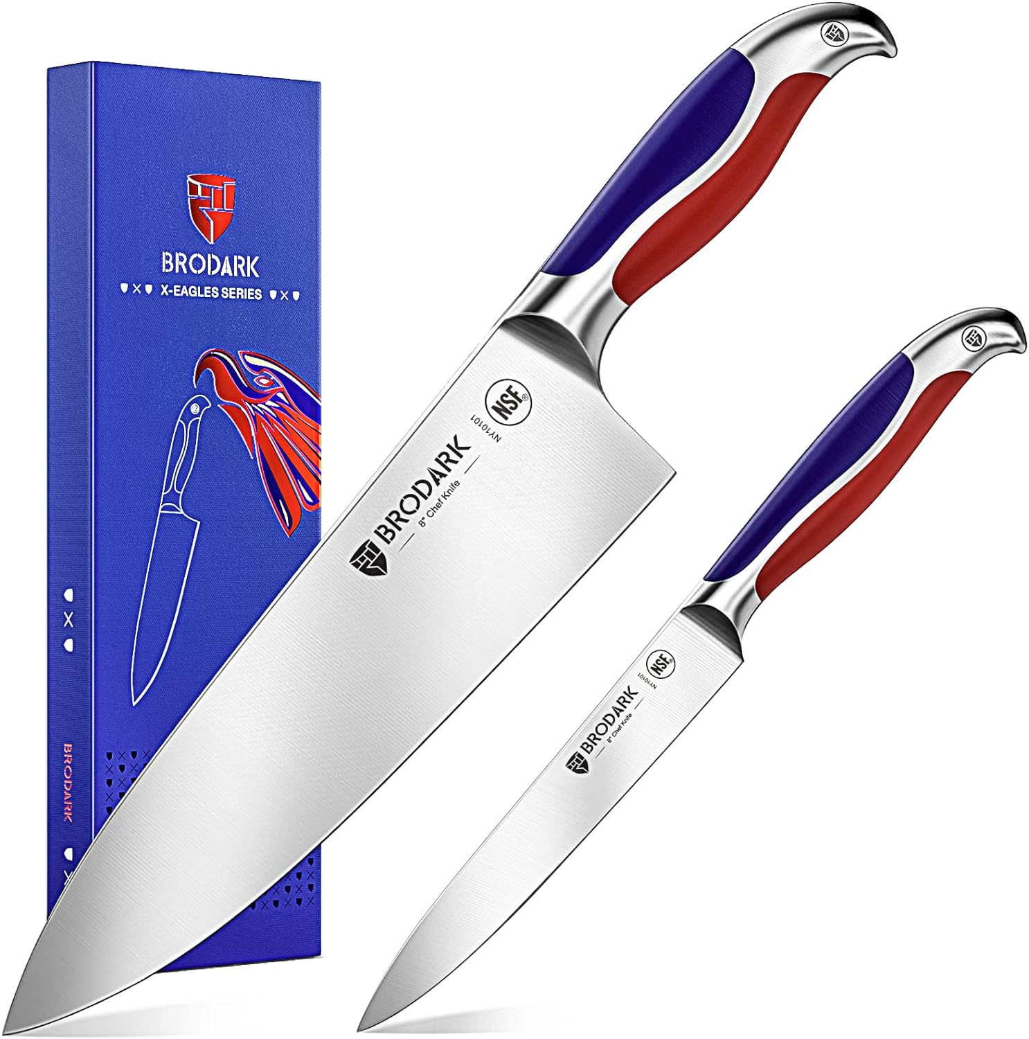 Chef Knife, NSF Certified Kitchen Knife Set 2pcs, Aerospace Grade 4Cr9Si2 High Carbon Stainless Steel Chef Knife Set, Ultra Sharp with Gift Box, X-Eagles Series Red&Blue