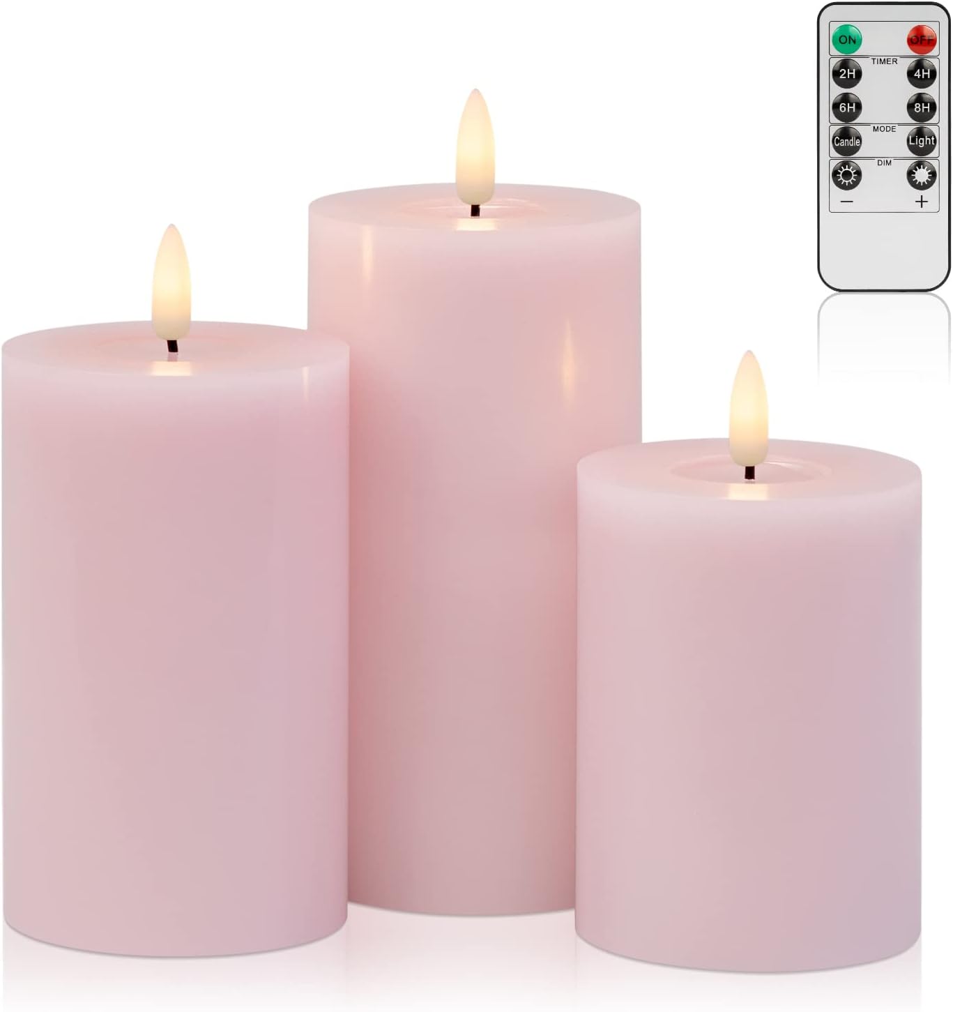 ANGELLOONG Flickering Flameless Candles with Remote, Real Wax LED Candles with Timer, Battery Operated Candles for Wedding Holiday Farmhouse Home Decor, Light Pink